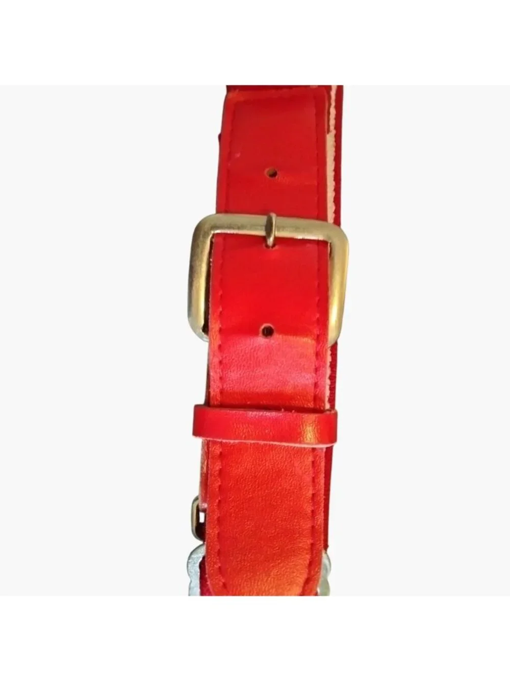 Red Baseball Belt Gold Buckle Faux Leather Adjustable Youth 16 to 26 Inch